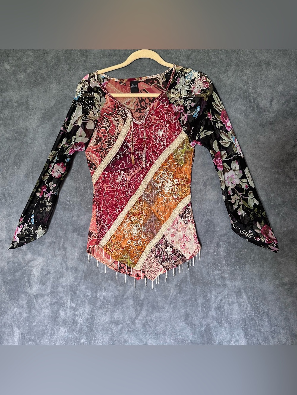 Boho Floral Patchwork Princess Sleeve Saldarini Embroidered Beads M